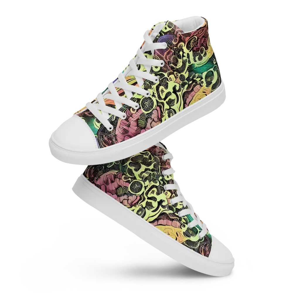 Neon Baroque on Men's High Top Canvas Shoes — Front