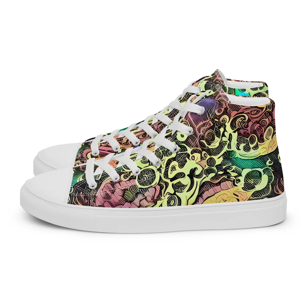 Neon Baroque on Women's High Top Canvas Shoes — Left