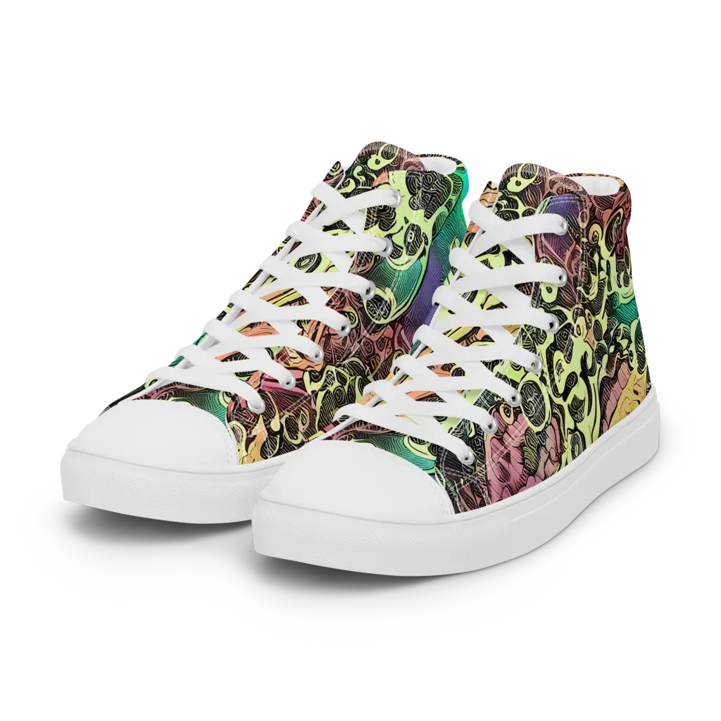 Neon Baroque on Women's High Top Canvas Shoes — Left Front