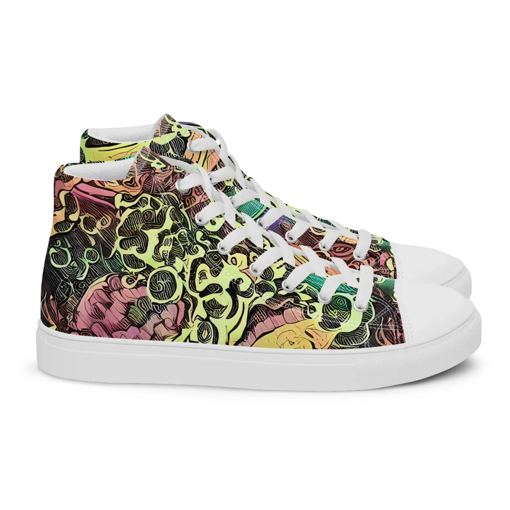 Neon Baroque on Women's High Top Canvas Shoes — Right