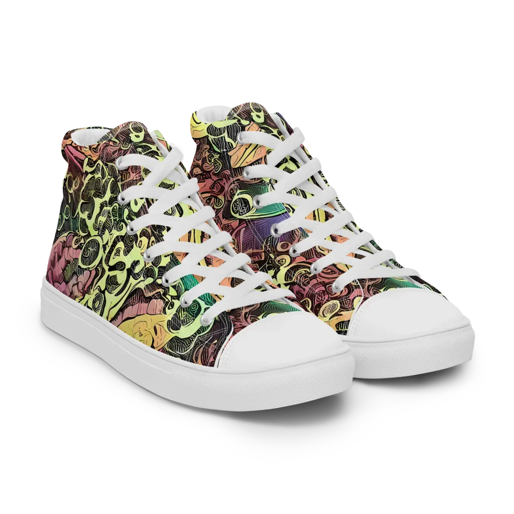 Neon Baroque on Women's High Top Canvas Shoes — Right Front