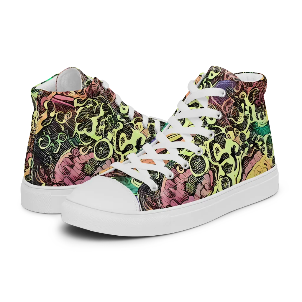 Neon Baroque on Women's High Top Canvas Shoes — Left