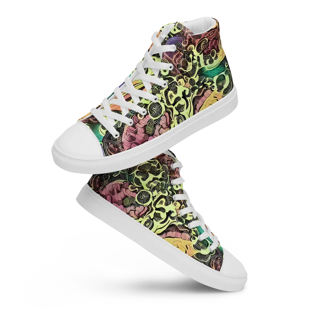 Neon Baroque on Women's High Top Canvas Shoes — Front