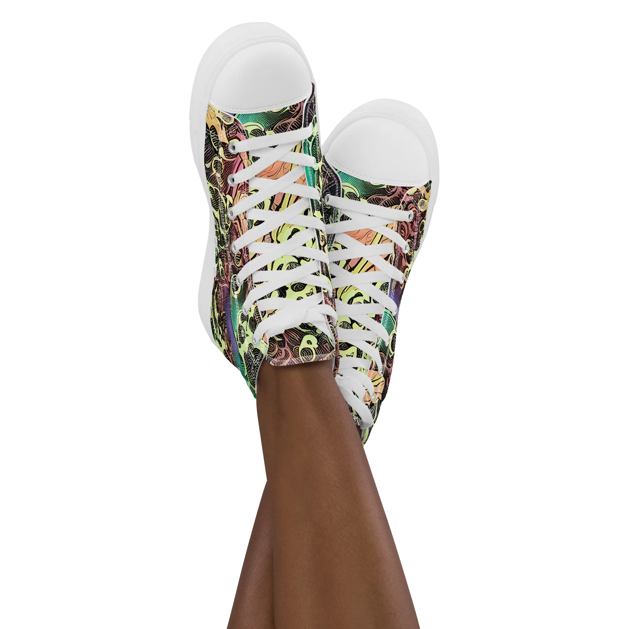 Neon Baroque on Women's High Top Canvas Shoes — Front