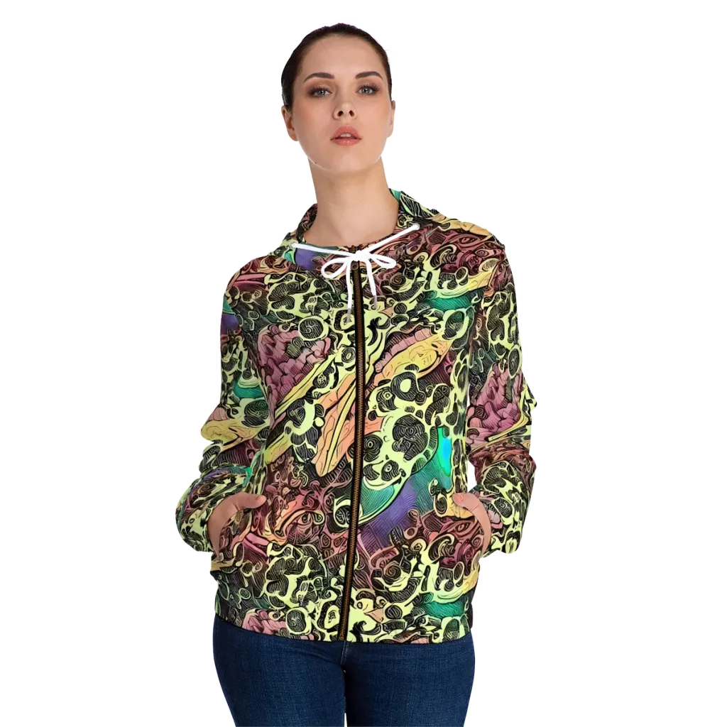 Neon Baroque on Women's Full-Zip Hoodie — Front On Person