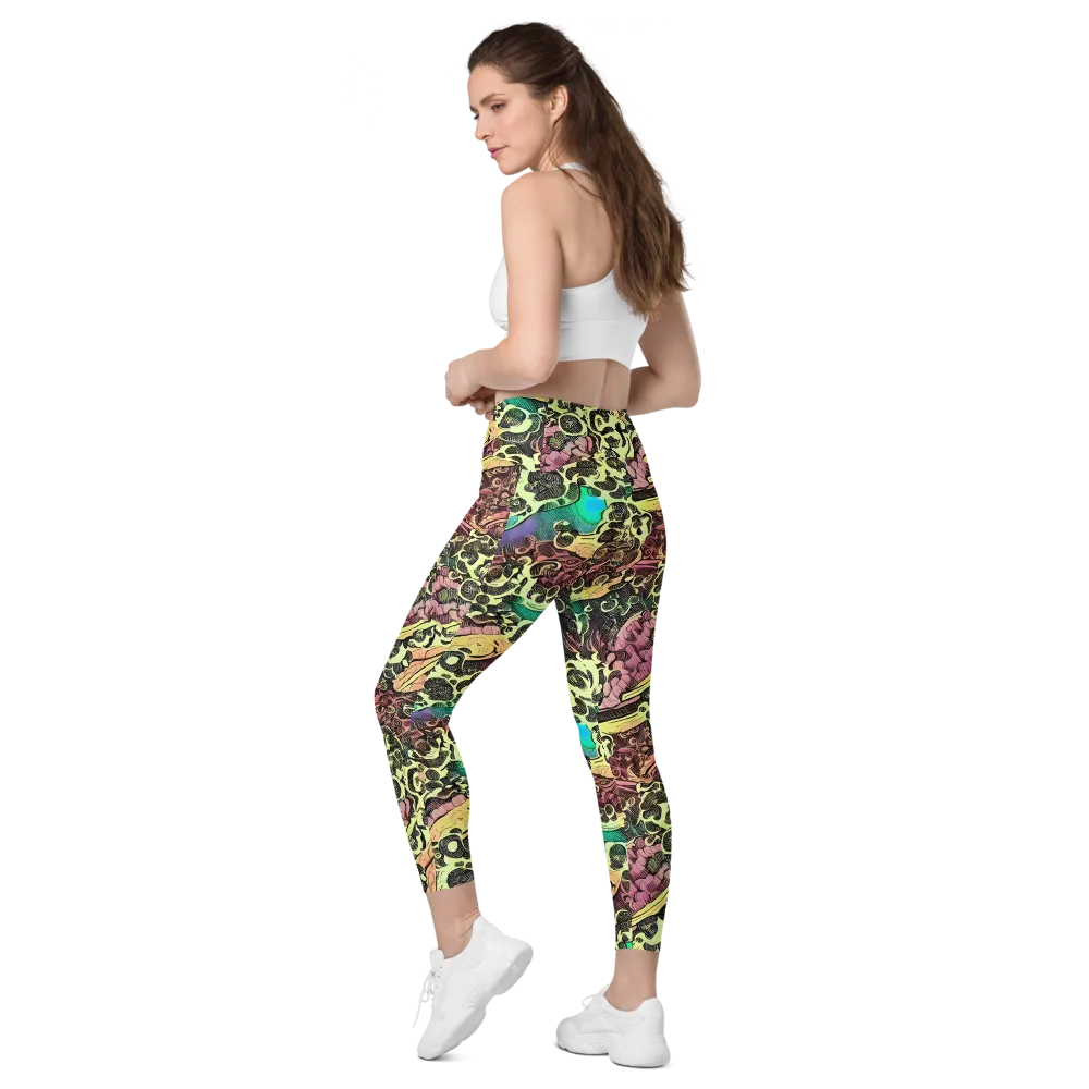 Neon Baroque on Leggings with Pockets — Left Back