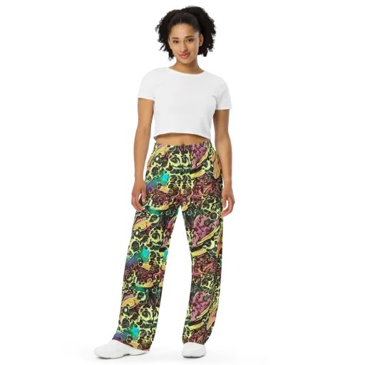 Neon Baroque on a Wide-Leg Pants
