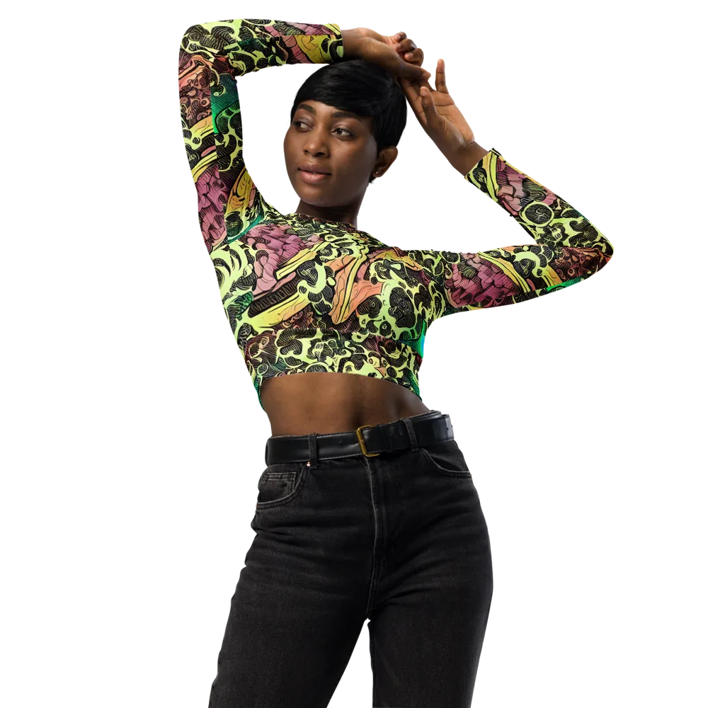 Neon Baroque on Long Sleeve Crop Top — Front