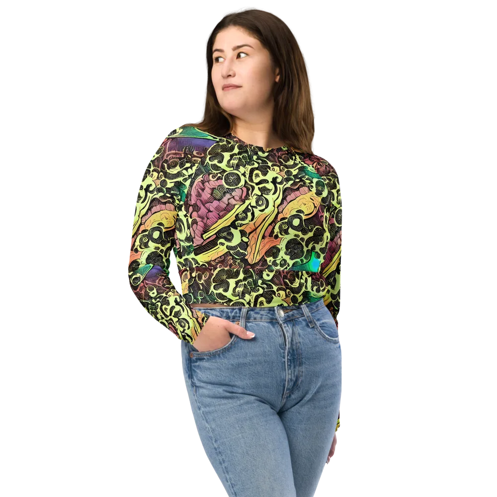 Neon Baroque on Long Sleeve Crop Top — Front
