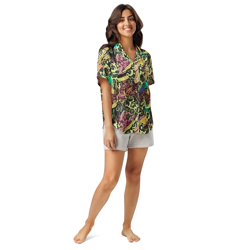 Neon Baroque on Women's Short Sleeve Pajama Top — Front
