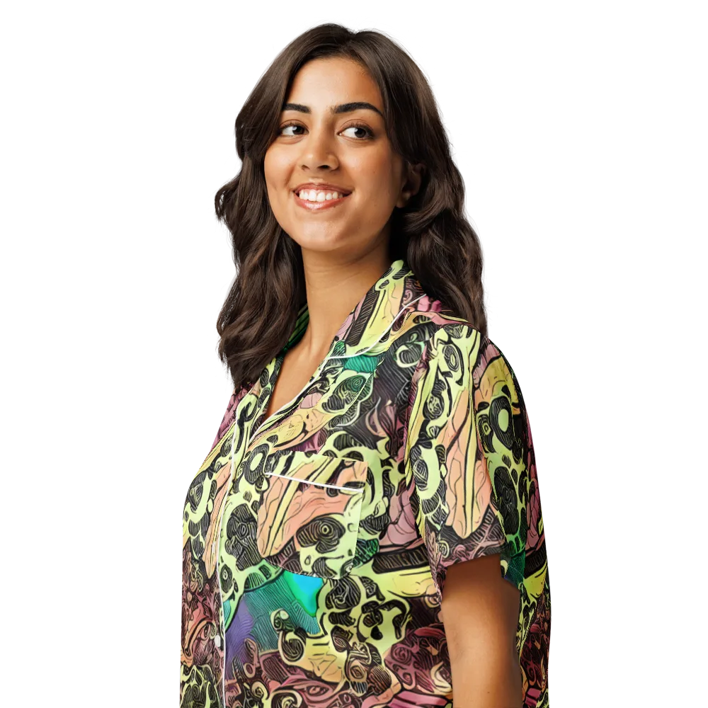 Neon Baroque on Women's Short Sleeve Pajama Top — Left Front
