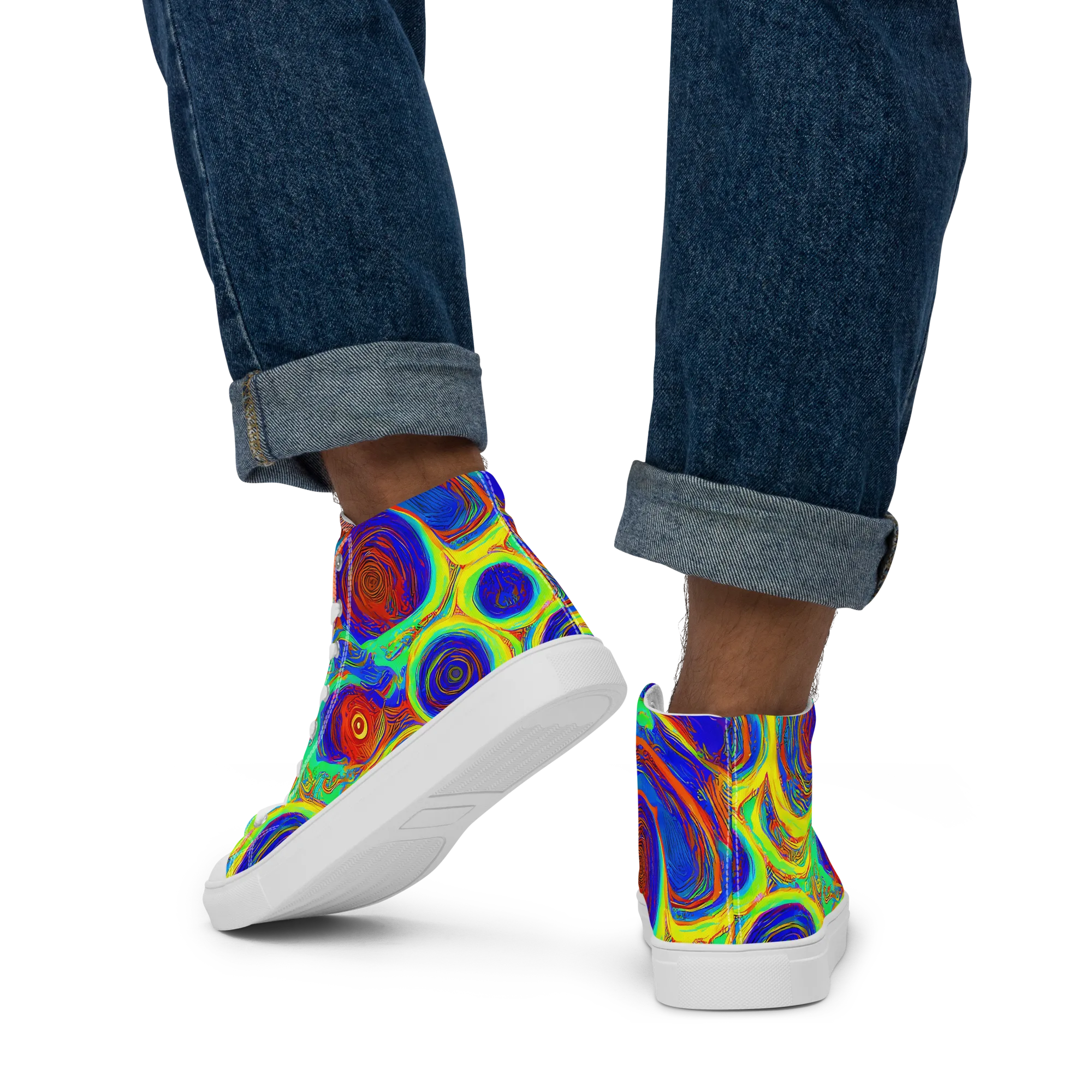 Kaleido Surge on Men's High Top Canvas Shoes — Back