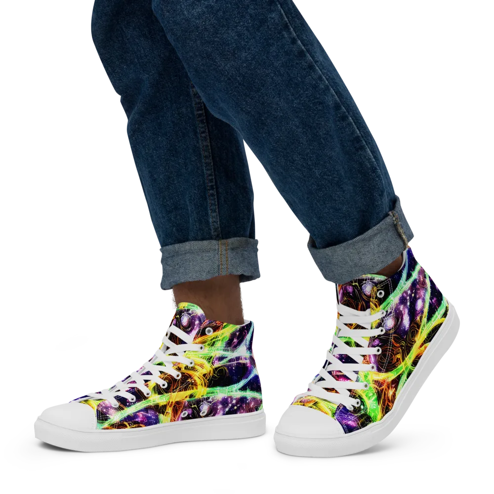 Prismatic Gravity on Men's High Top Canvas Shoes — Left