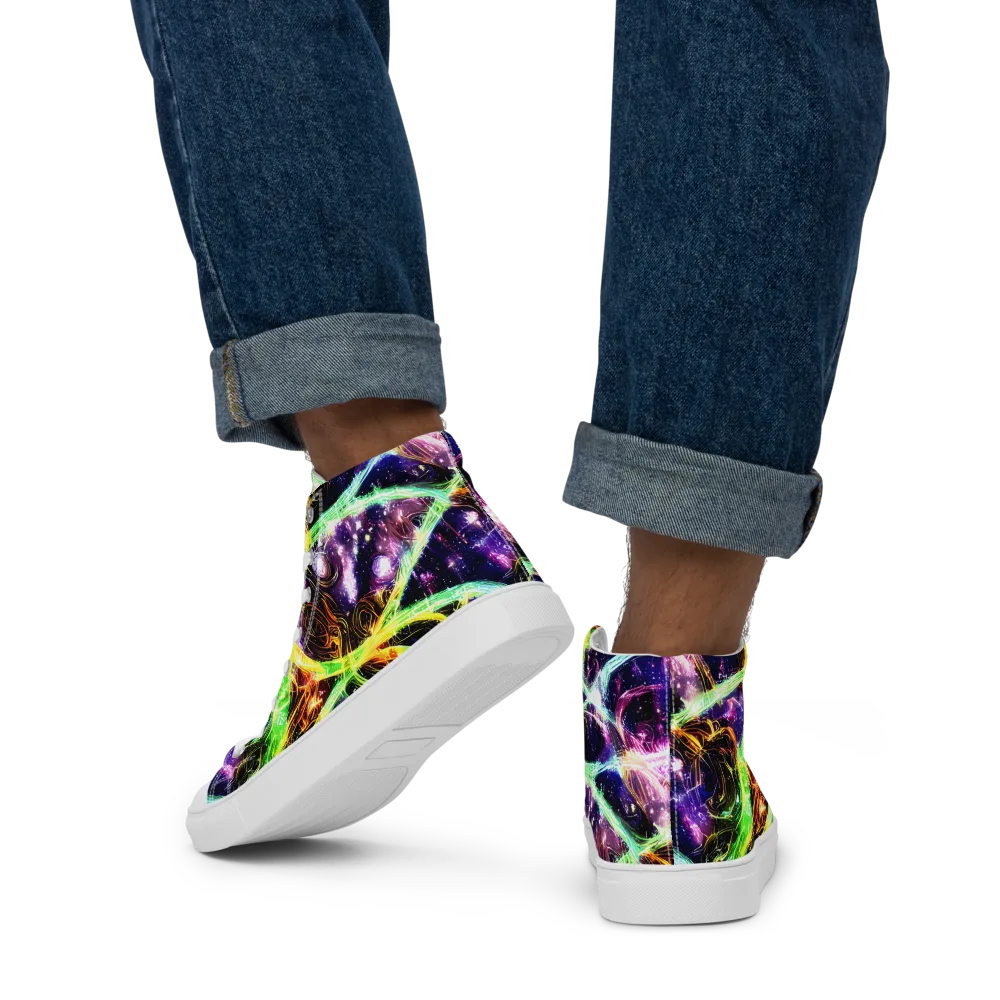 Prismatic Gravity on Men's High Top Canvas Shoes — Back