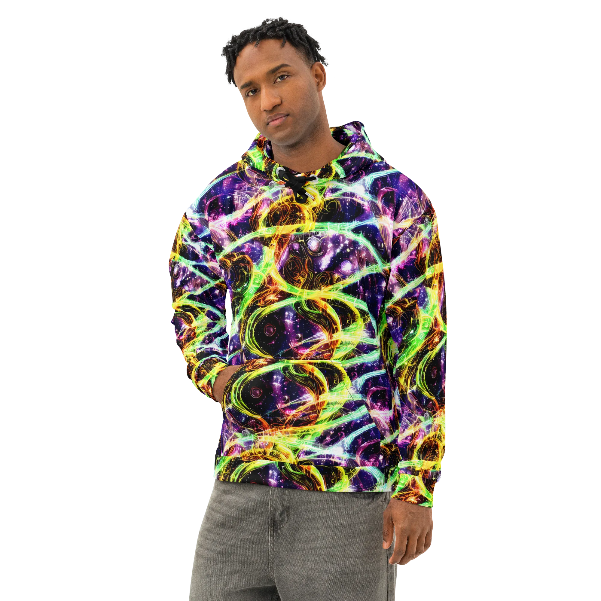 Prismatic Gravity on Cotton Hoodie — Left Front
