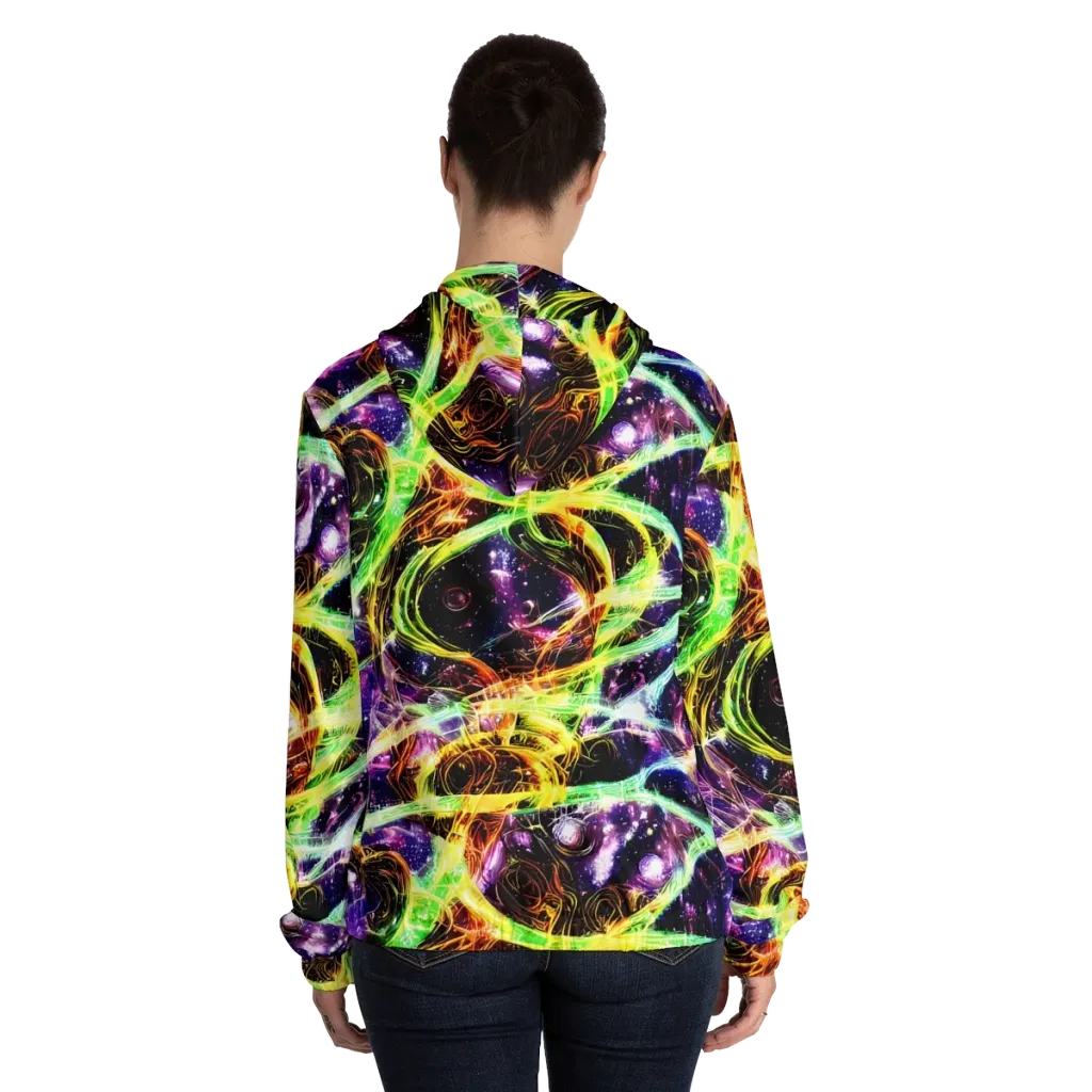 Prismatic Gravity on Women's Full-Zip Hoodie — Back On Person