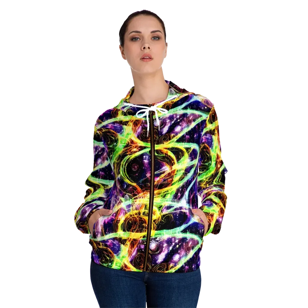 Prismatic Gravity on Women's Full-Zip Hoodie — Front On Person