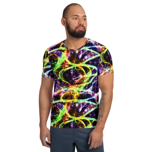 Prismatic Gravity on a Men's Athletic T-Shirt