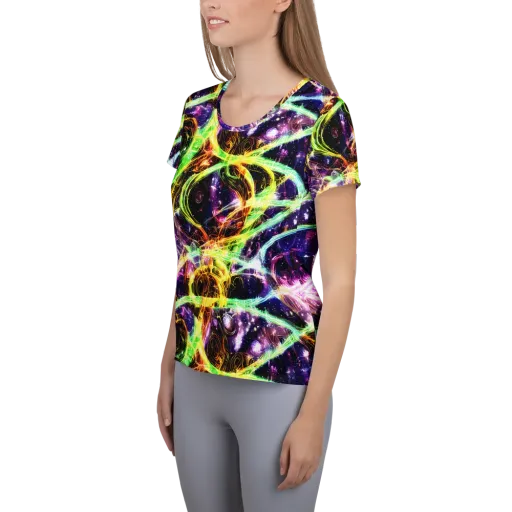 Prismatic Gravity on a Women's Athletic T-Shirt