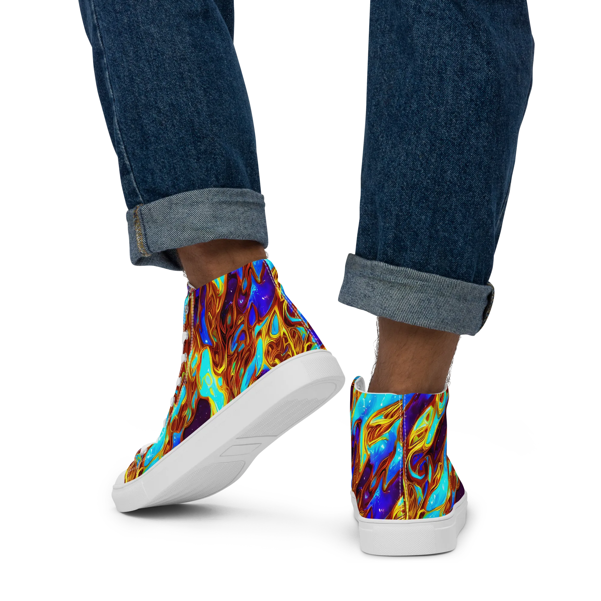 Liquid Supernova on Men's High Top Canvas Shoes — Back