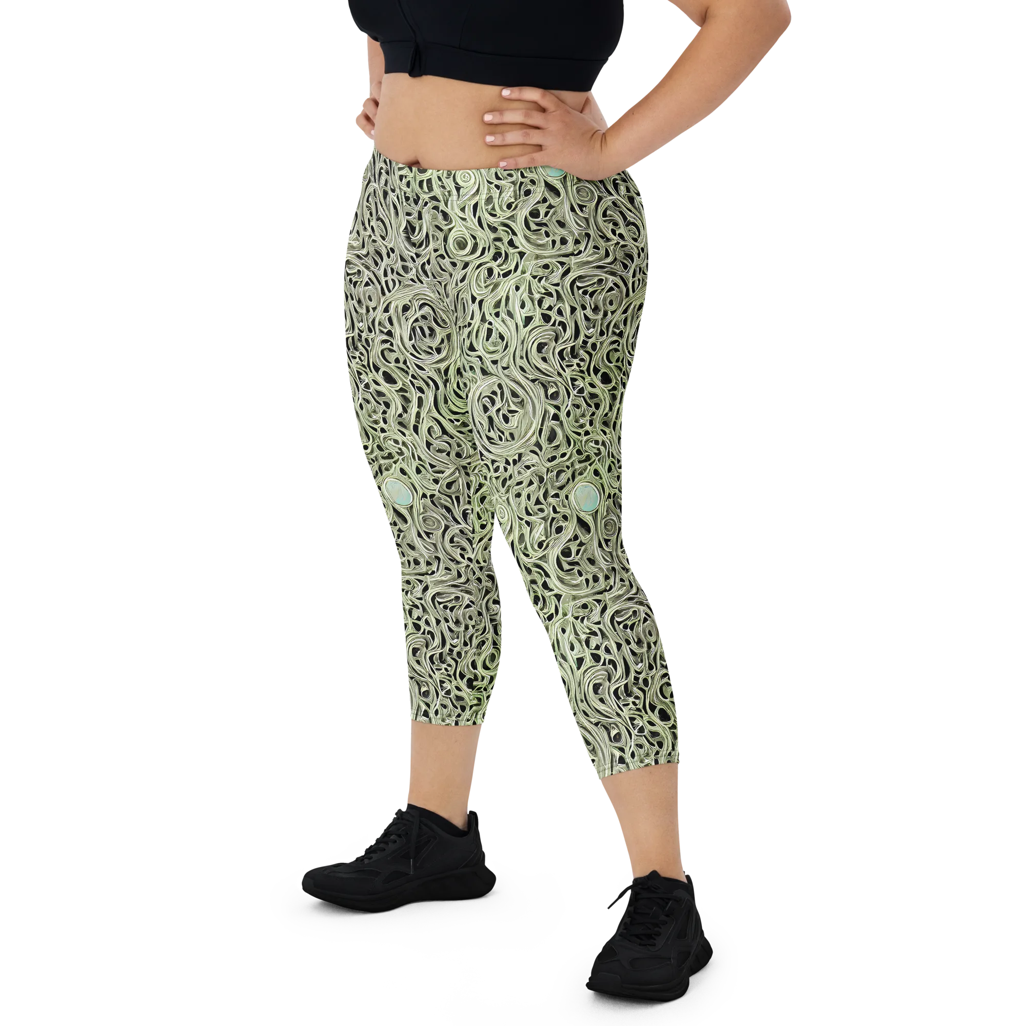 Sage Vortex on Capri Leggings — Front
