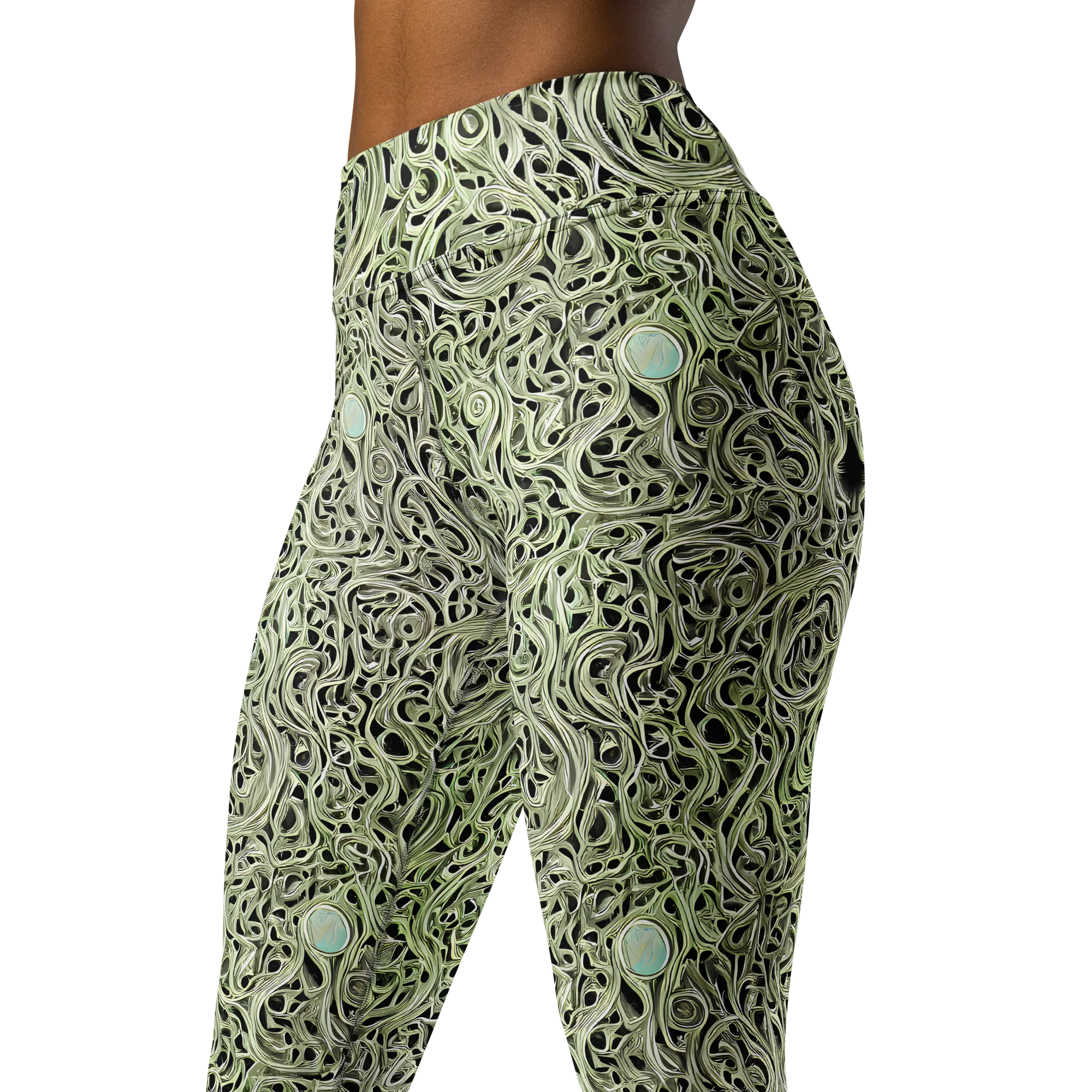 Sage Vortex on Yoga Leggings — Left Front