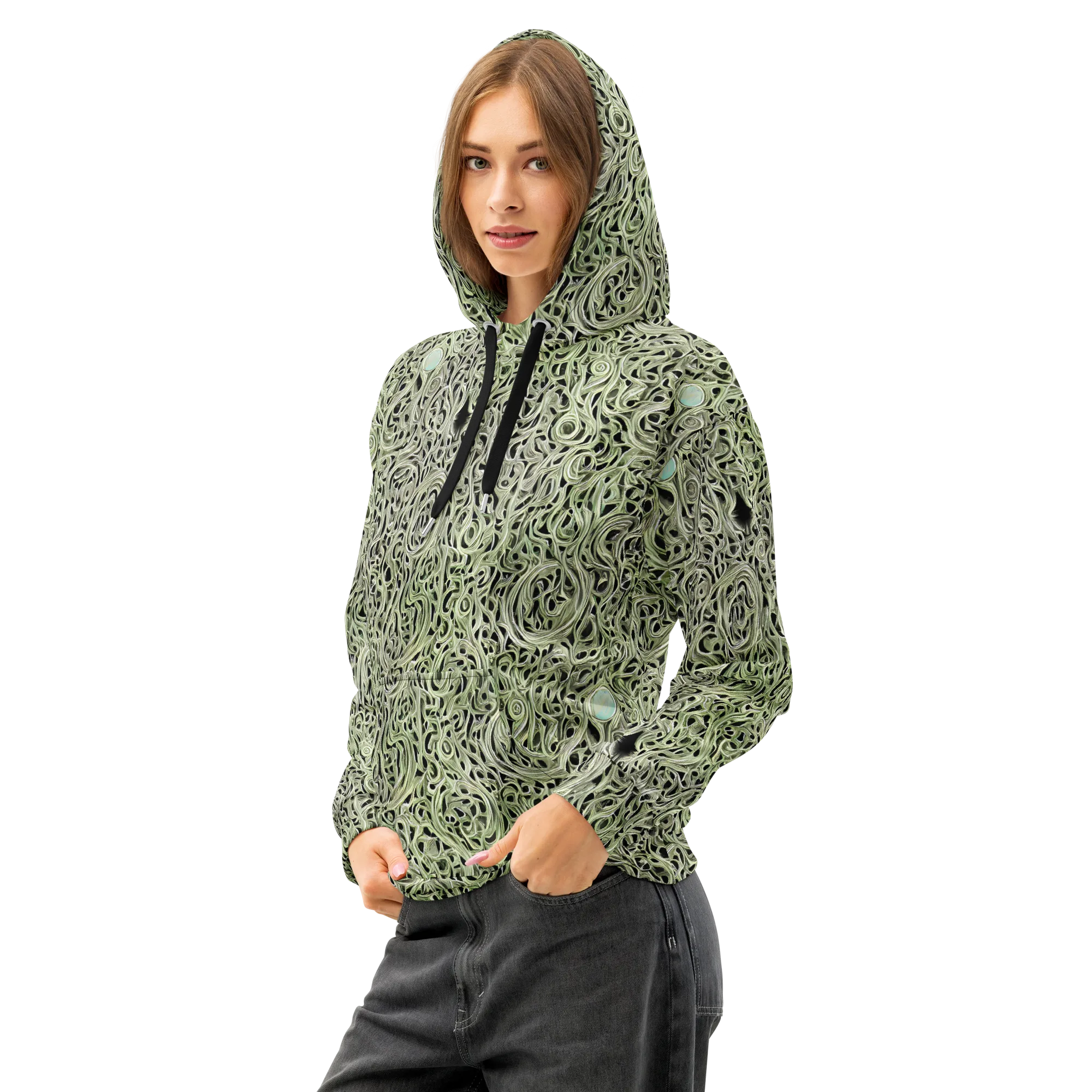Sage Vortex on Cotton Hoodie — Left Front