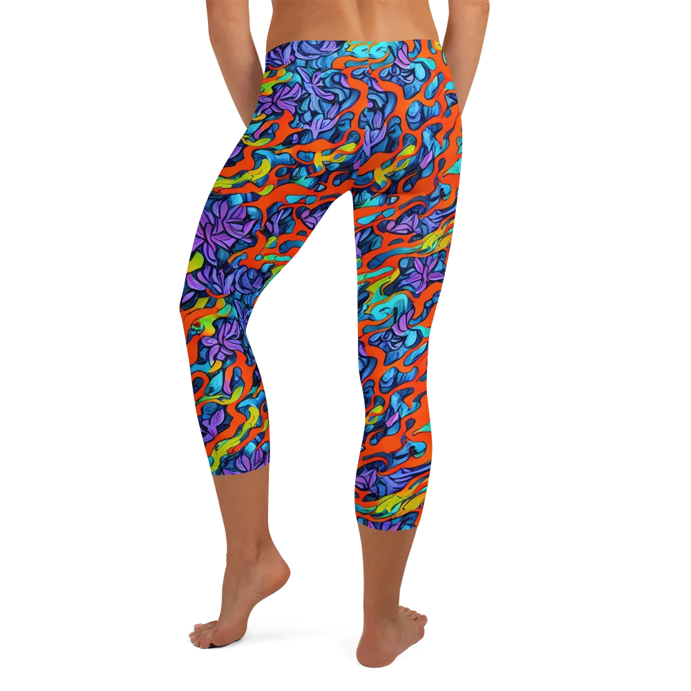 Cobalt Jungle on Capri Leggings — Back