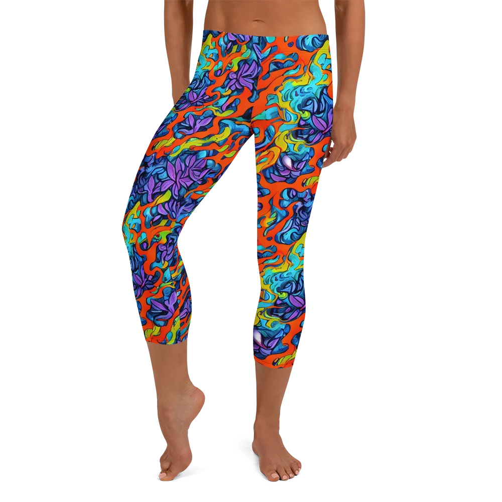 Cobalt Jungle on Capri Leggings — Front