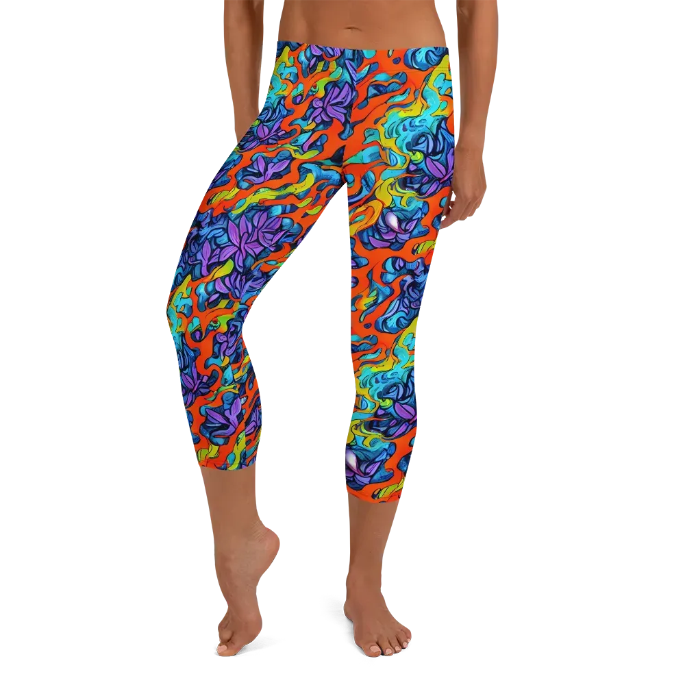 Cobalt Jungle on Capri Leggings — Front