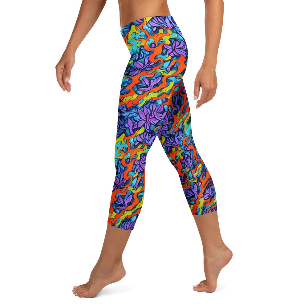 Cobalt Jungle on Capri Leggings — Left