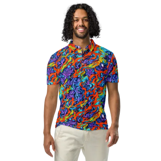 Cobalt Jungle on a Men's Slim Fit Polo Shirt