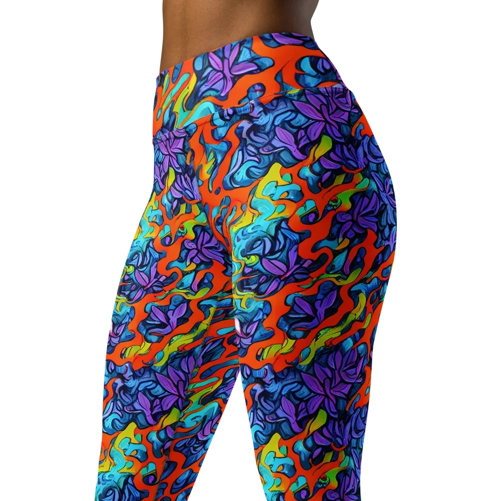 Cobalt Jungle on Yoga Leggings — Left Front