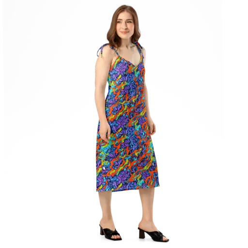 Cobalt Jungle on a Slip Dress