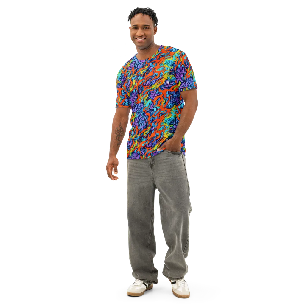 Cobalt Jungle on Men's Cotton Crew Neck T-Shirt — Front