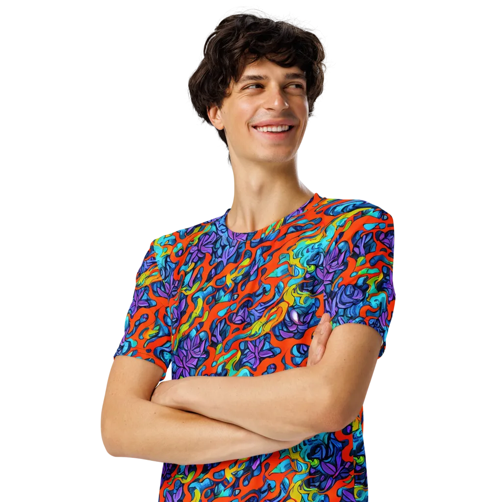 Cobalt Jungle on Men's Crew Neck T-Shirt — Left Front