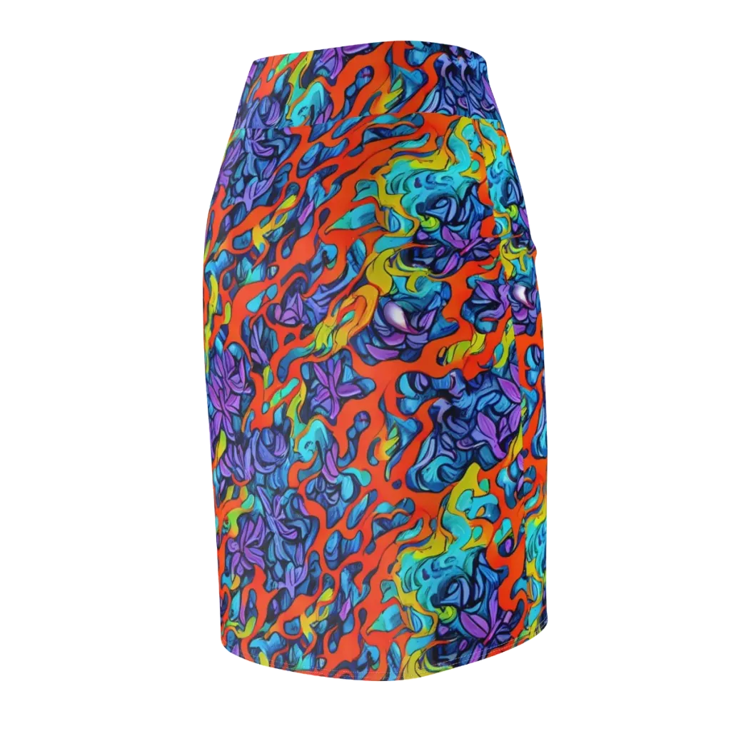 Cobalt Jungle on Pencil Skirt — Back Side