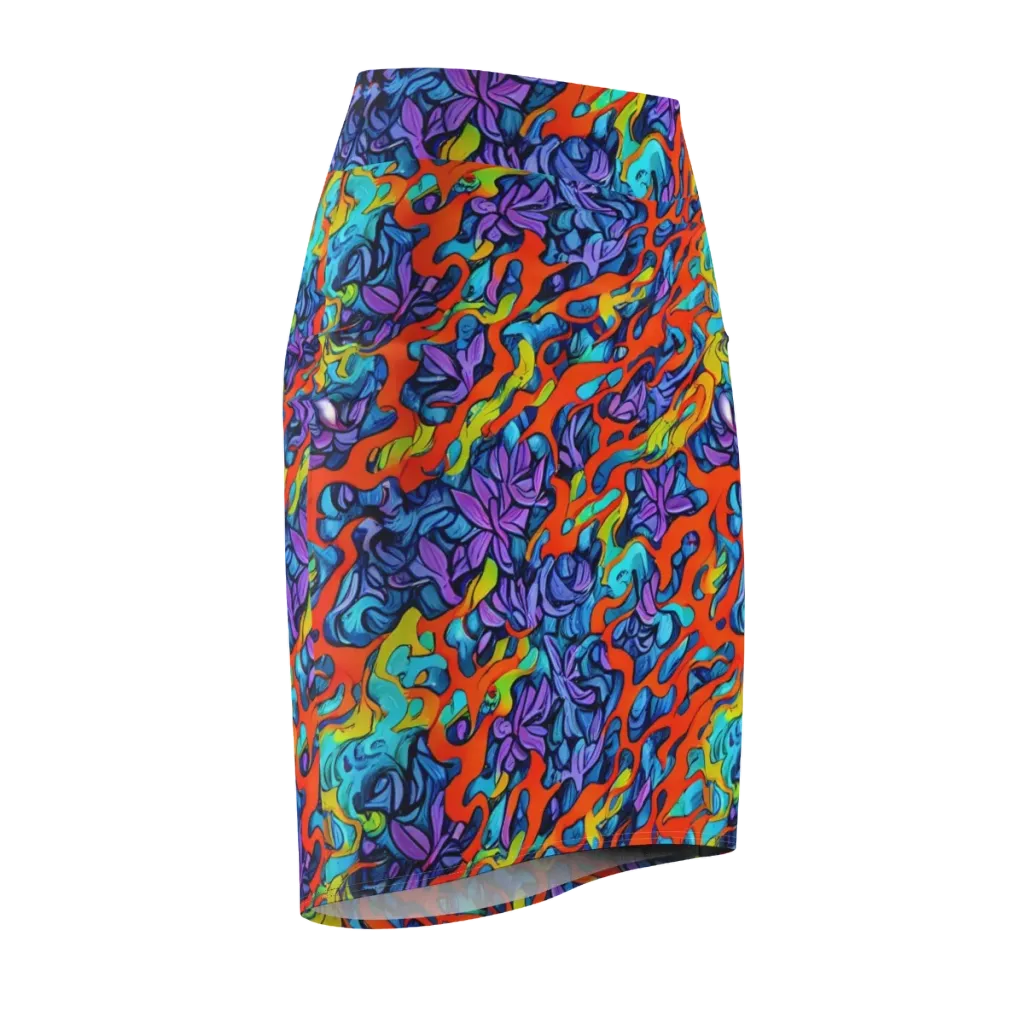 Cobalt Jungle on Pencil Skirt — Front Side