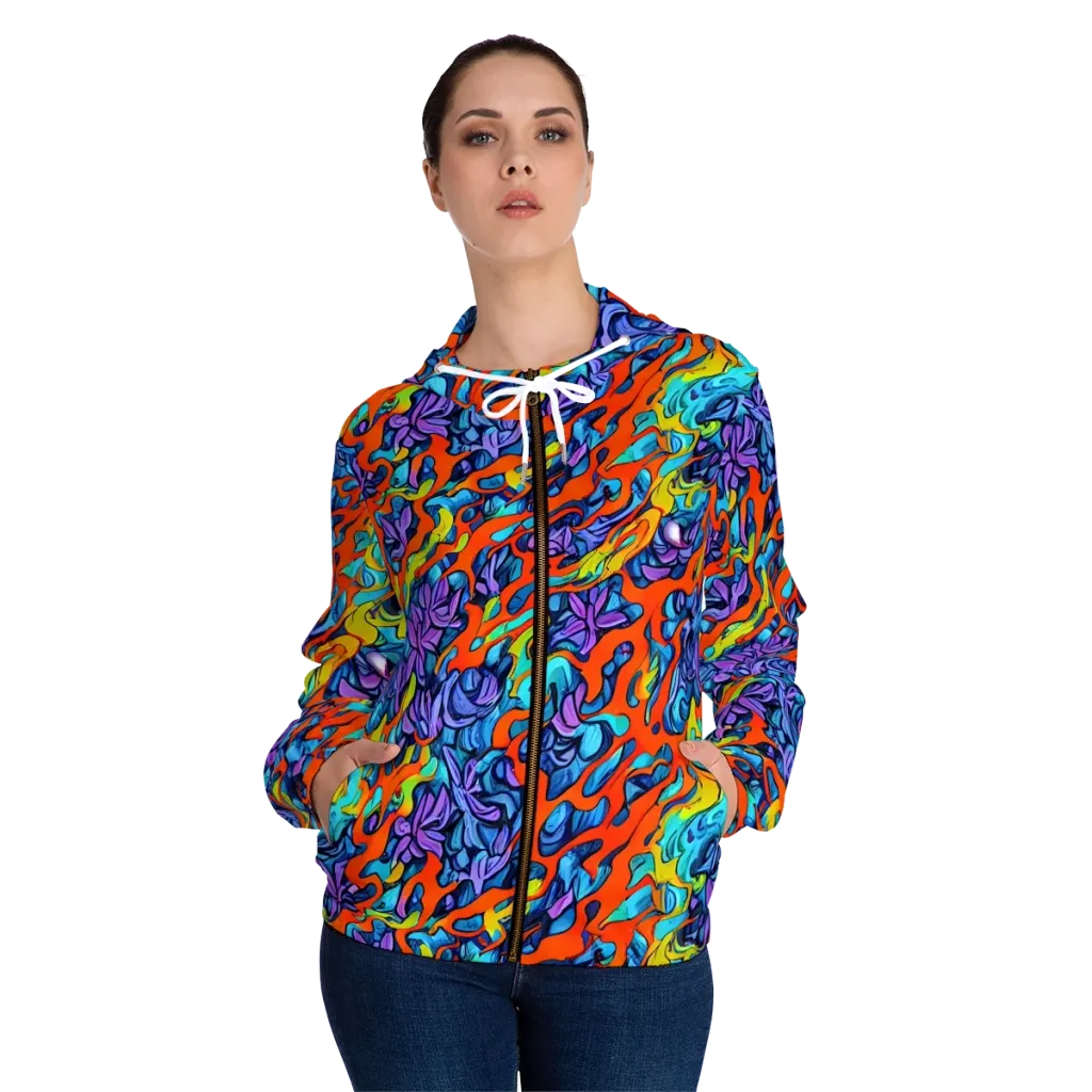 Cobalt Jungle on Women's Full-Zip Hoodie — Front On Person