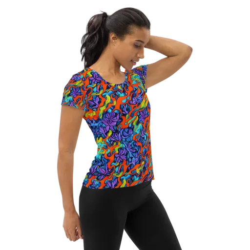 Cobalt Jungle on a Women's Athletic T-Shirt