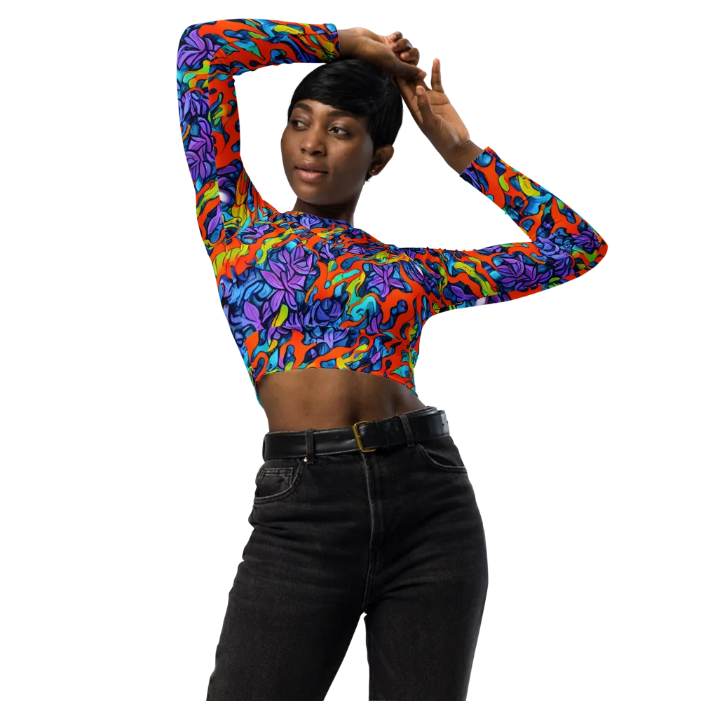 Cobalt Jungle on Long Sleeve Crop Top — Front