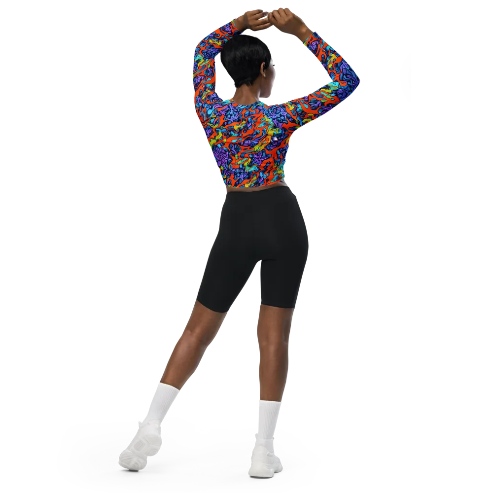 Cobalt Jungle on Long Sleeve Crop Top — Back