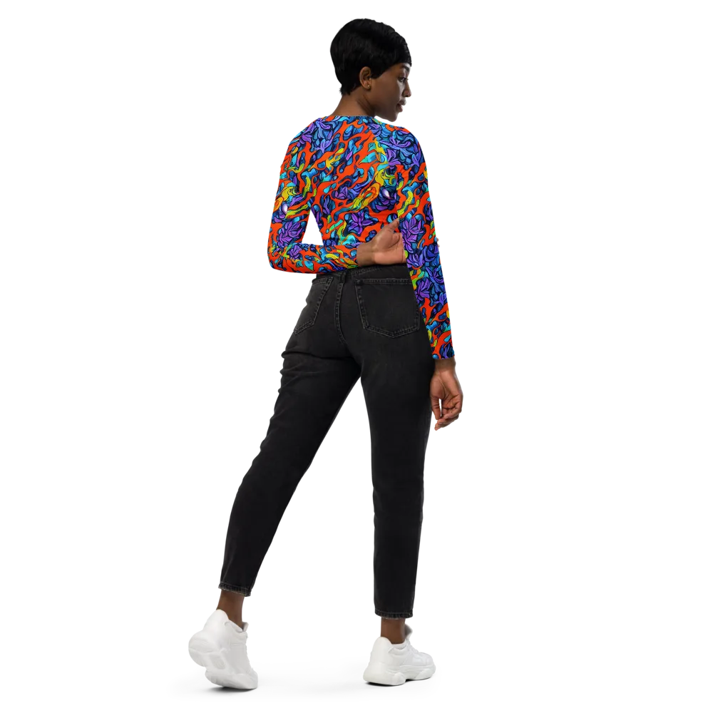 Cobalt Jungle on Long Sleeve Crop Top — Right Back