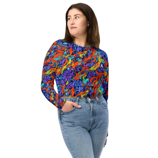 Cobalt Jungle on a Long Sleeve Crop Top