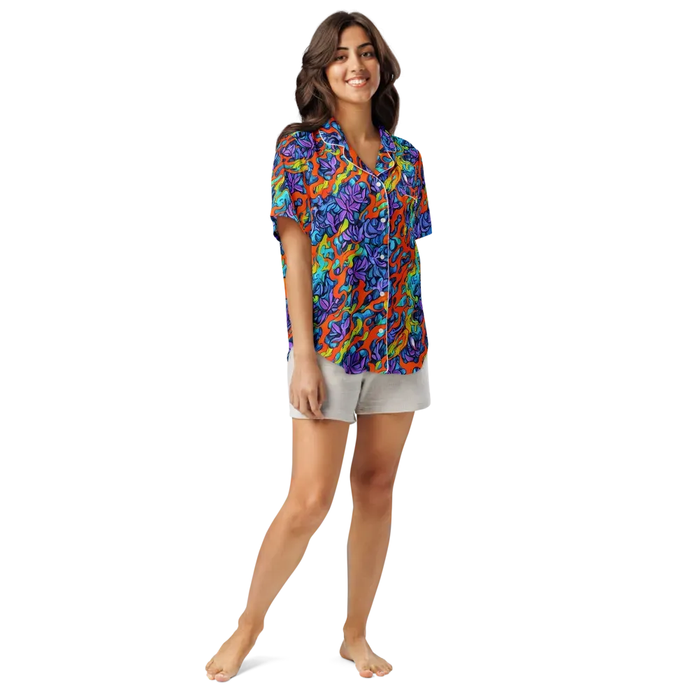 Cobalt Jungle on Women's Short Sleeve Pajama Top — Front