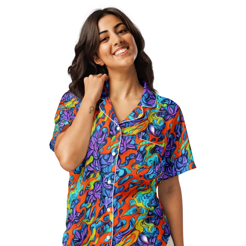 Cobalt Jungle on Women's Short Sleeve Pajama Top — Front