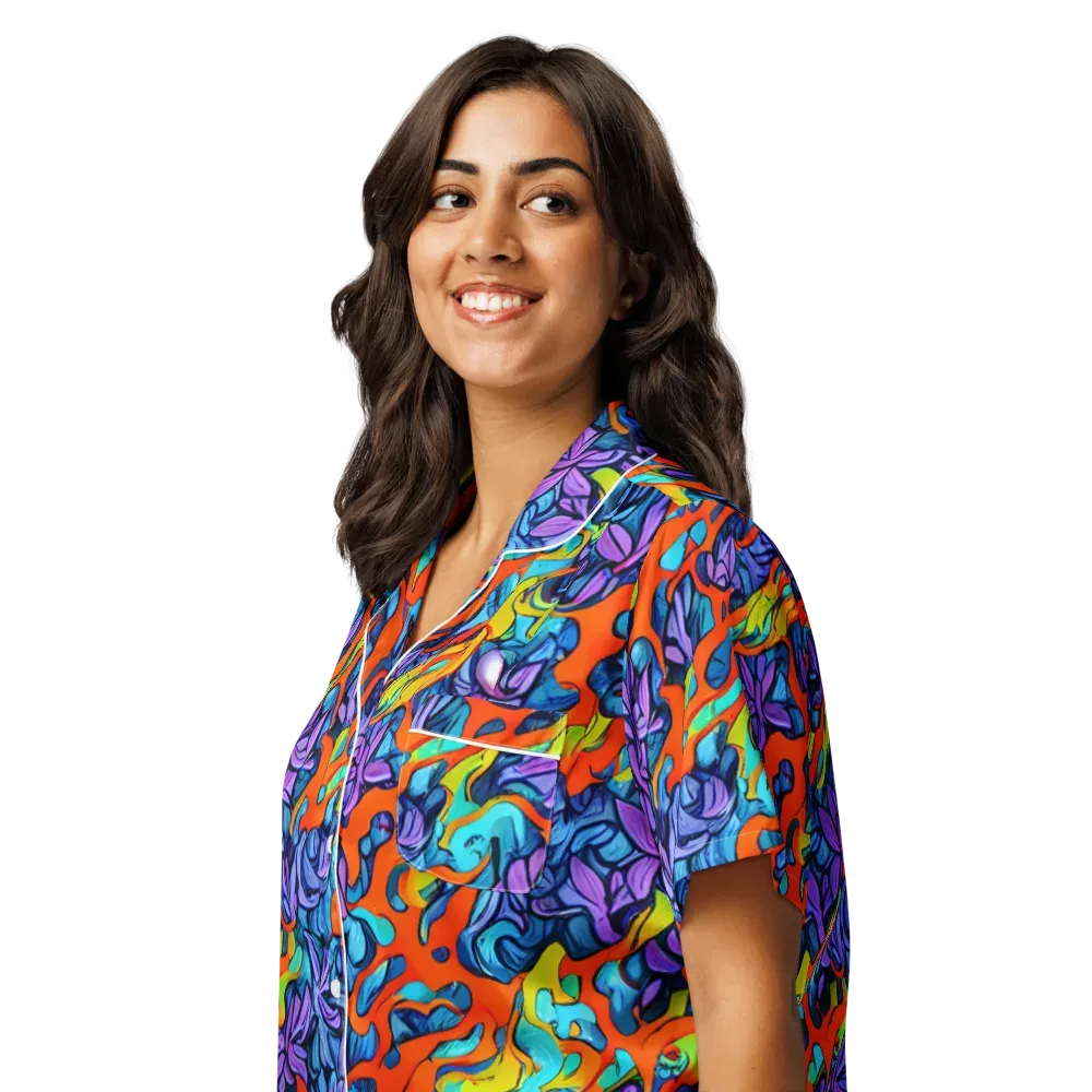 Cobalt Jungle on Women's Short Sleeve Pajama Top — Left Front