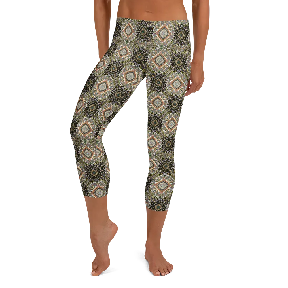 Mosaic Nocturne on Capri Leggings — Front