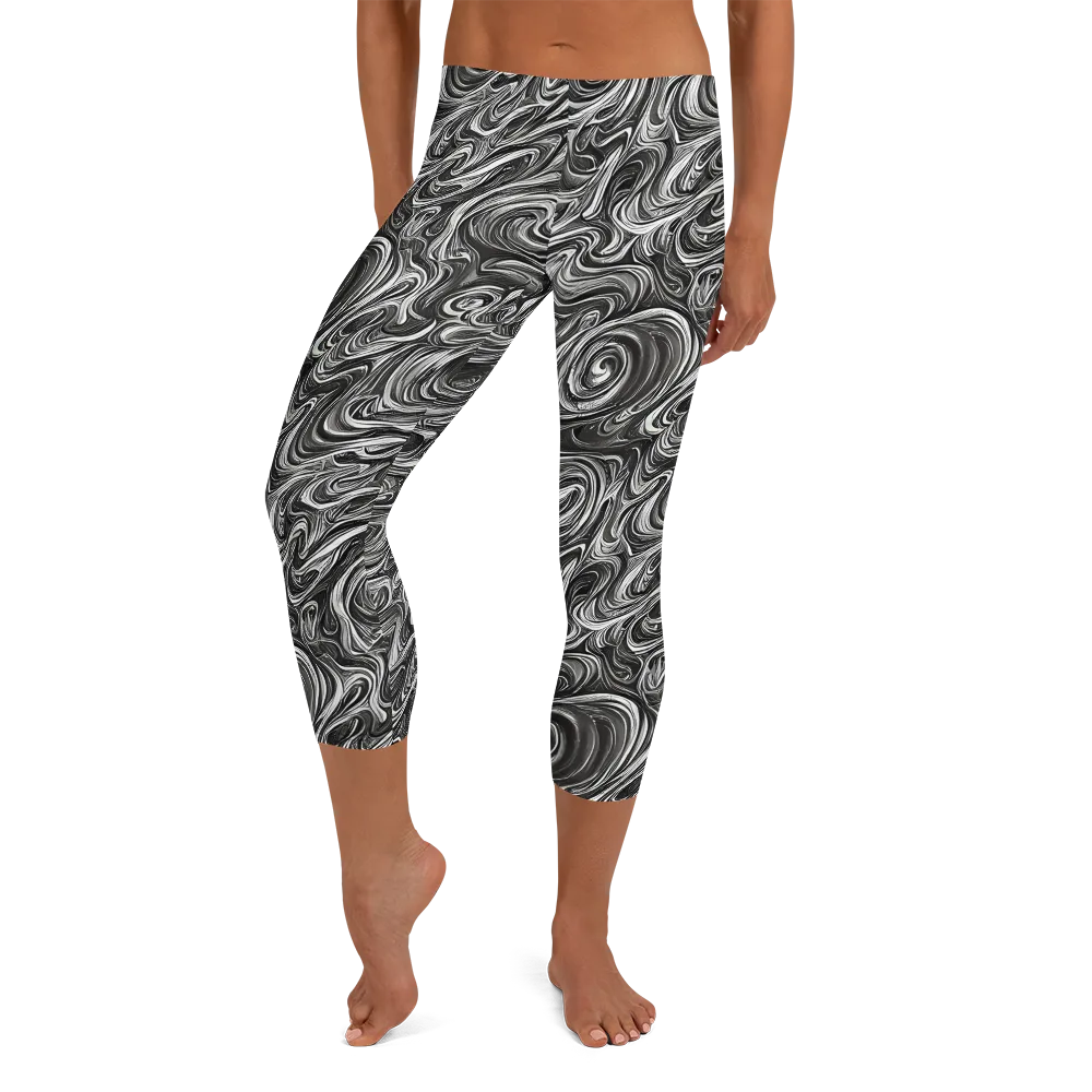 Noir Marble on Capri Leggings — Front