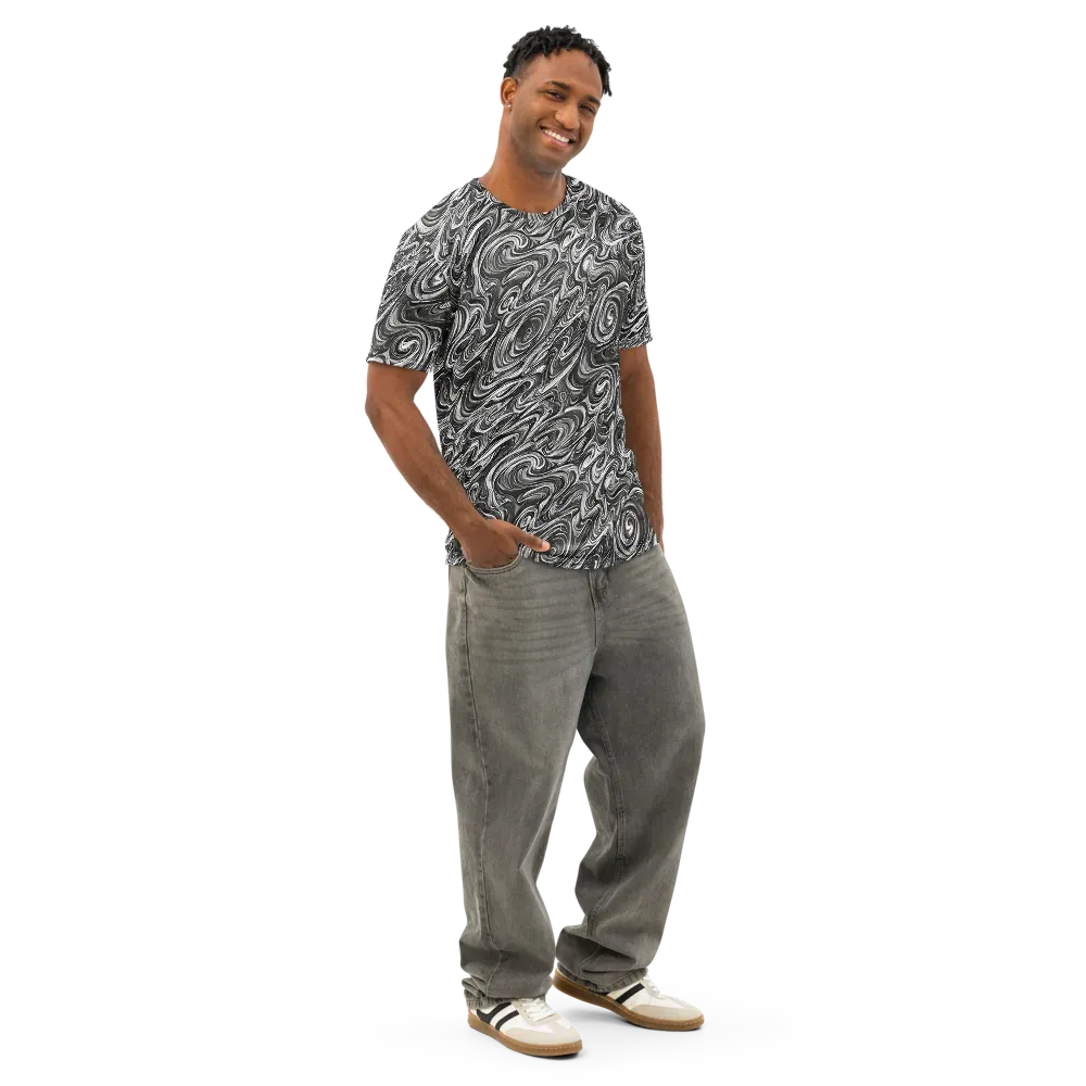 Noir Marble on Men's Cotton Crew Neck T-Shirt — Right Front